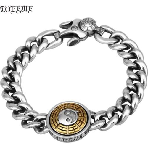 NEW Handcrafted Solid 925 Silver Taichi Symbol Bracelet Sterling Fengshui Bagua Symbol Bracelet GOOD LUCK Man Bracelet Gift