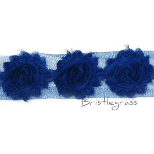 BRISTLEGRASS 1 Yard 2.5" Electric Blue Frayed Shabby Rose Flowers Rosette Lace Trims Kids Headband Hair Tie Wedding Dress Sewing