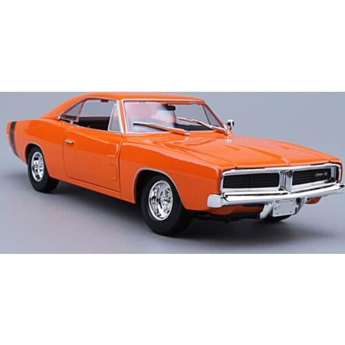Kid car toys 1:18 scale diecast car model 1969 alloy muscle car charger R/T black/orange color collective collection