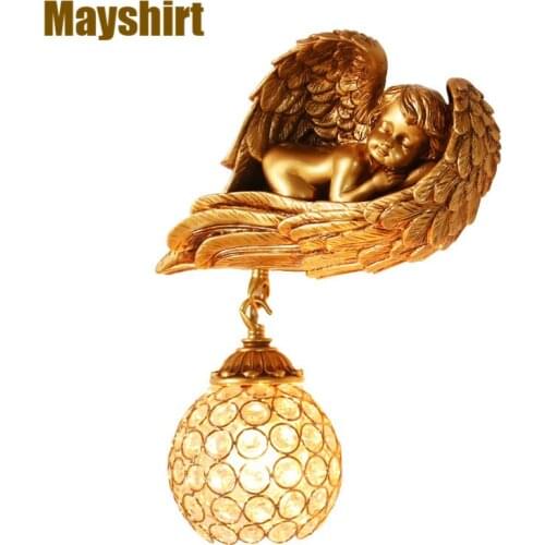 European Baby Angel Wall Lamp Vintage Living Room Bedroom Sconce Wall Lights for Home Decor Hotel Stairs Mirror Light Fixtures