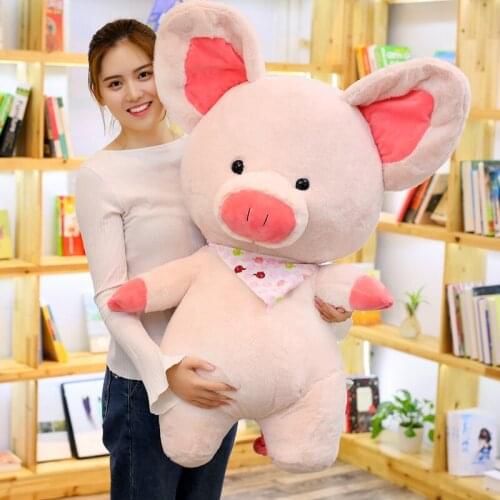 Giant Pink Pig Plush Toy Stuffed Pillow Watermelon Fruit Piggy Doll Toys Scarf Decor Dressing Pig Toys Girl Lover Birthday Gift