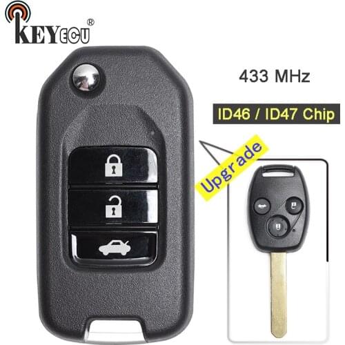 KEYECU 433MHz ID46 / ID47 Chip Upgraded Flip Folding 3 Button Remote Key Fob for Honda Civic