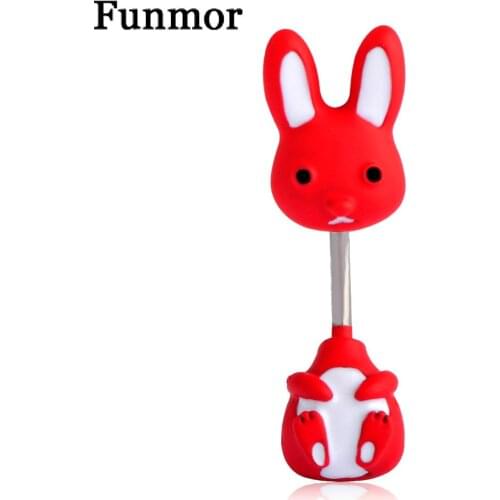 Funmor Rabbit Navel Belly Button Rings 316L Medical Stainless Steel Enamel Esmalte Animal Sexy Body Piercing Ombligo Pircing