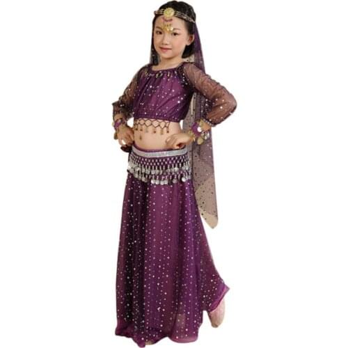5pcs Kids Belly Dancing Girls Belly Dance Costumes Children Oriental Dance Girl Bollywood Indian Performance Dancewear Clothing