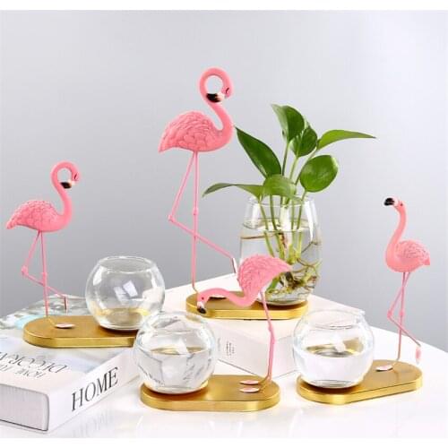 Creative Glass Vase Office Tabletop Flower Pot Cute Fish Tank Hydroponics Plants Clear Containers Flamingo Ornament Home Decor