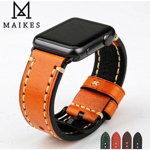 MAIKES Handmade Genuine Leather Watchband Watch Accessories Watch Band 44mm 40mm For Apple Watch Strap 42mm 38mm iWatch Gifts