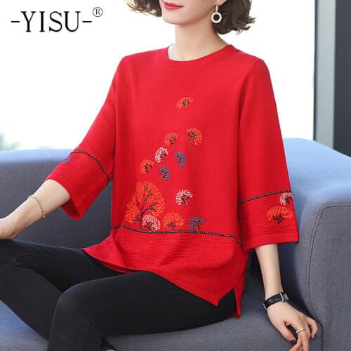 YISU Fashion Woman clothing Summer Loose Sweater O-Neck Middle sleeve Jumper Female Thin Casual Loose Knitted Pullover