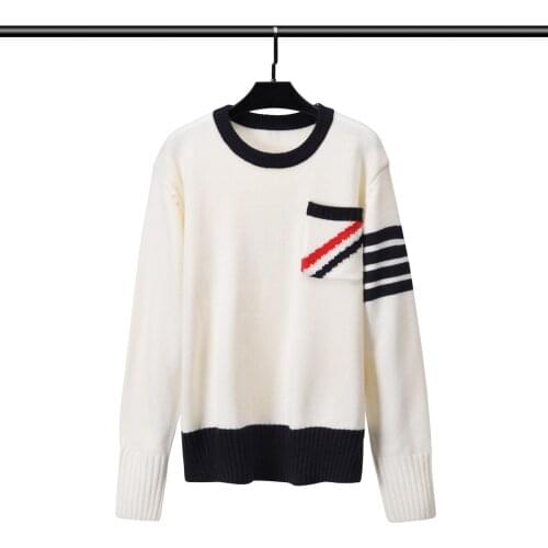 TB THOM Autumn Winter Men Cardigan Wool Casual TB Strped Wool Pocket Men Sweater Korean High Quality Pullover Long Sleeve Street