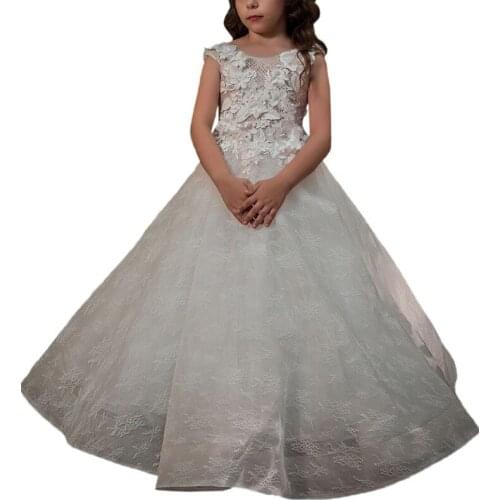 Fancy ball gown dresses for little girls pageant dresses 2018 first communion dresses white lace flower girls dresses 2-12 years