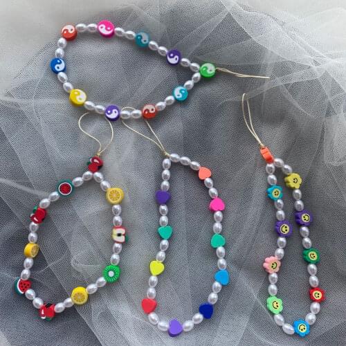 2021 New Universal Phone Charm Strap Colorful Mobile Chain For Women Girls Phone Choker Necklace Strap Smile Lanyard For Keys