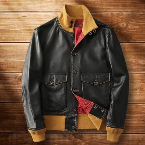 Fad New Plus Size 3xl Autumn Winter Fashion Mens Genuine Leather Sheepskin Coat Male Stand Collar Black Vintage Jacket A088