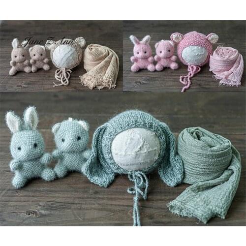 Newborn full moon bear long-eared bunny shape cute doll with hat wrapped cloth props combination