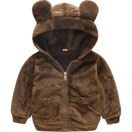 Baby boy clothes cartoon cat ears winter coat baby girl clothing thickened warm lamb wool sweater zipper jacket hooded sweater