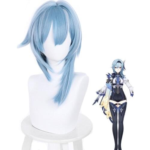 Eula Cosplay Wig Game Genshin Impact Cosplay Blue Mixed White Short Heat Resistant Synthetic Hair Wig