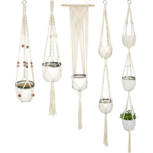 Macrame Flower Pot Woven Basket Net Bag Long Plant Fresh Home Garden Woven Hanging Basket Boho Decor Plant Flower Pot Net Bag