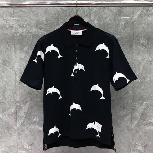 2021 Fashion TB THOM Brand Polo Shirts Men Women Casual Slim Cotton Polo shirt Summer Short Sleeve Dolphin Pattern Polo Clothing