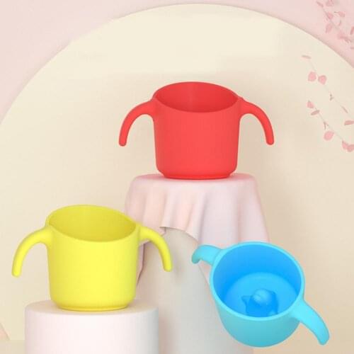 3 Colors Creative Solid Color Baby Water Cup Double Handle Easy Cleaning Silicone Baby Training Sippy Cup for Toddler