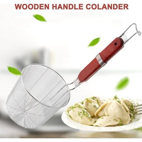 Wooden Handle Strainer Basket Stainless Steel Food Skimmer Kitchen Tool for Noodle Pasta GQ