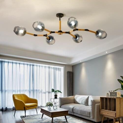 Nordic Art Postmodern Molecular Pendant Lamp Original Wooden Dining Room European-style Led Chandelier Living Room Bedroom Lamp