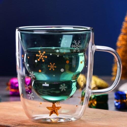 Christmas Tree Glass Cup Christmas Tree Star Mugs High Temperature Cup Innovative Double Water Double Wall Cup Christmas Gifts