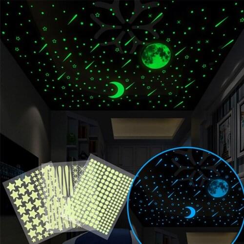 Glow in The Dark Stars for Ceiling, Moon Luminous Wall Stickers Kids Room Bedroom Meteor Dot Fluorescent Stickers