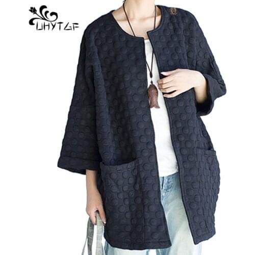UHYTGF Women clothes 2019 Extra large size loose Korean cardigan womens coat Fashion dot design spring Cardigan jacket women 36
