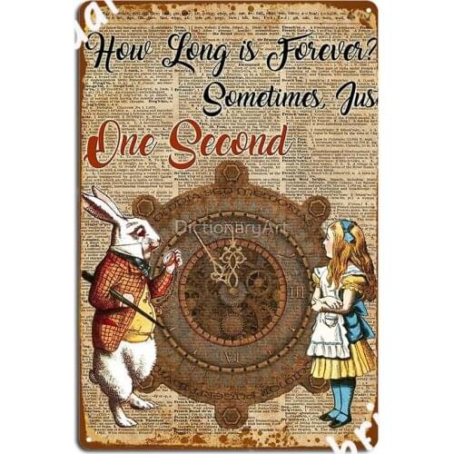 Alice And White Rabbit Vintage Dictionary Art Quote Metal Plaque Poster Pub Customize Club Bar Wall Decor Tin Sign Posters