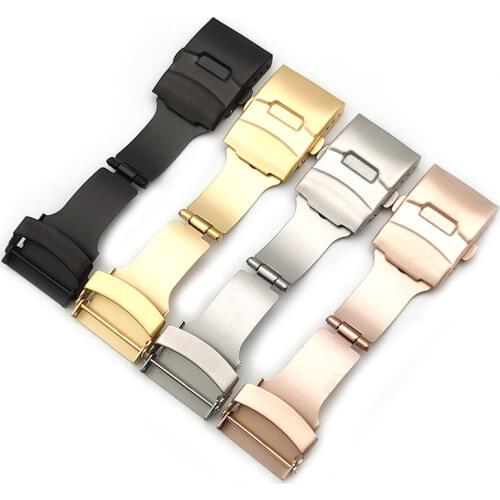 Stainless Steel Solid Double Push Button Fold Watch Buckle Butterfly Deployment Clasp Watch Strap 16mm 18mm 20mm 22mm