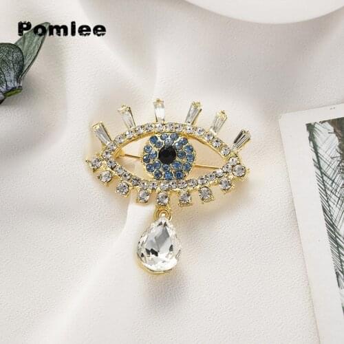 Pomlee Eye Shape Crystal Brooch Neo-gothic Women Accessories Korean Fashion Alloy Blouse Medicale Femme Broches Para Ropa