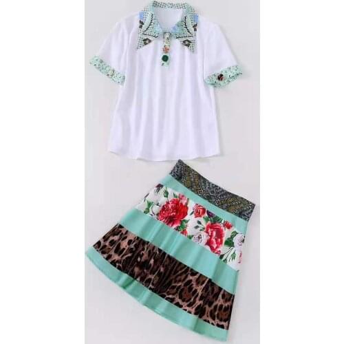 European and American womens wear for summer 2021 shirt with short sleeves lapels Leopard print floral skirt Fashion suits