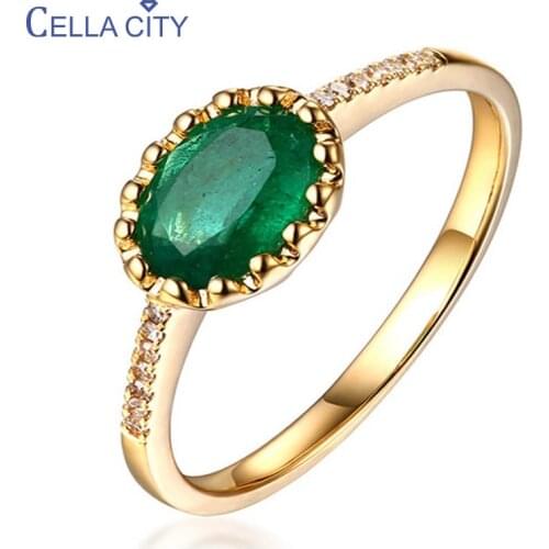 Cellacity Adjustable Opening Ring for Women Emerald Silver 925 Jewelry Oval Gemstones Fine Jewelry Female Gift Gold Color Ring