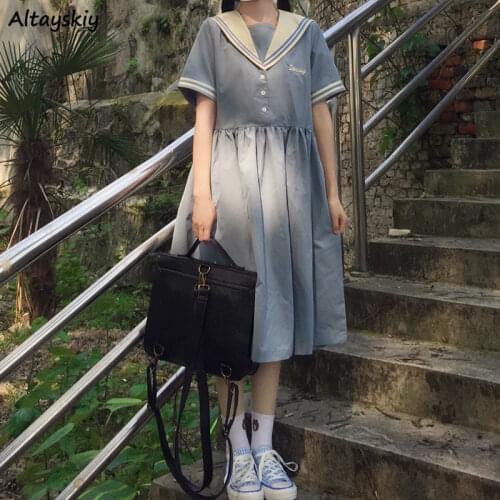 Dresses Women Stylish Students Korean Style Sweet Fashion Cozy Summer Female Patchwork Button Loose Vestidos Casual Ulzzang Chic