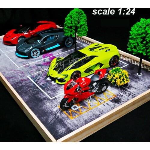 1:24 Artificial Car Garage Model Acrylic Display Box Dust Proof Box Solid Wood Parking Model Scene Decoration Toy Collection