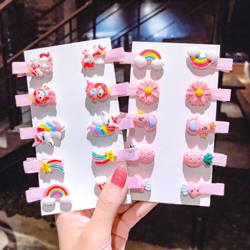 10PCS/Set Fruit Hairpins Sweet Flower Barrettes Girls Cute Hair Clip Children Cartoon Unicorn Headband Fashion Hair Accessories