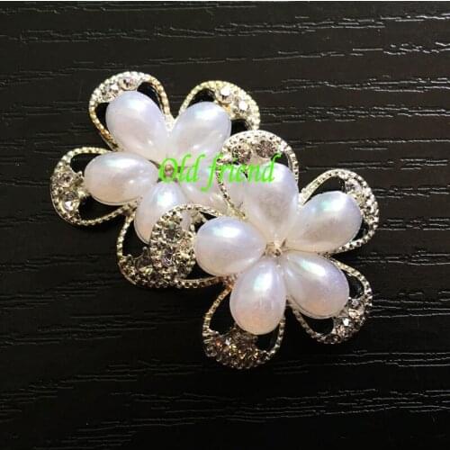 10pcs/lot, 25mm Crystal Rhinestone Pearl Flower Embellishments Button Flat back,hair accessories