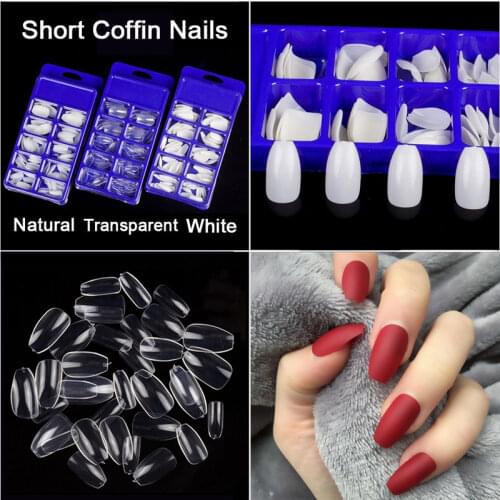 100pcs/box short coffin fake nails full cover false nail tips ballerina ballet shape acrylic nail tips 10 sizes press on nails
