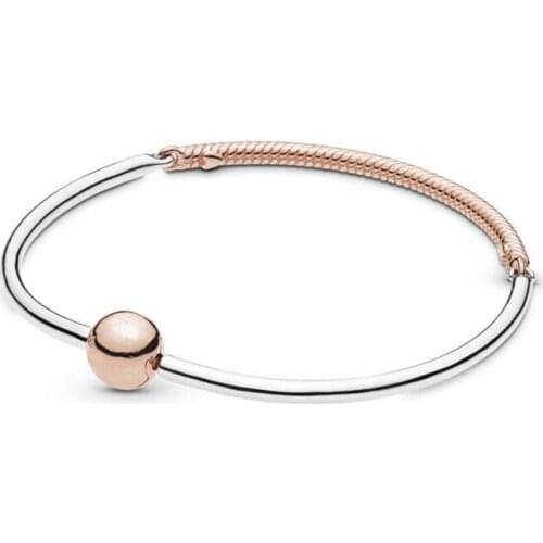 2 Styles Rose Golden & Golden Shine Three Links Bangle Bracelet Fine Silver 925 Jewelry Charms Bracelets for Women DIY Making