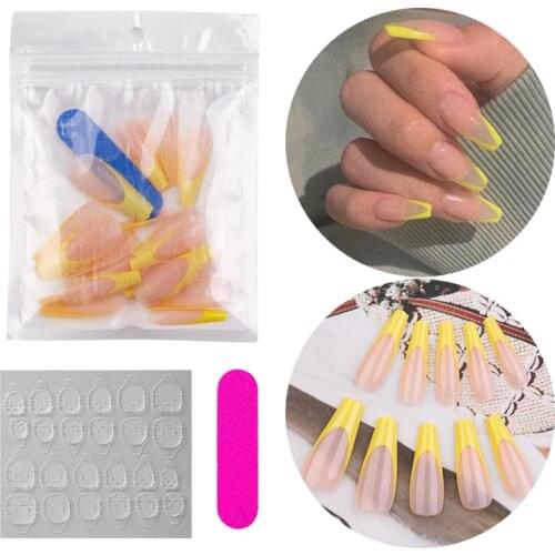 20pcs Professional Fake Nails Long Ballerina Half French Acrylic Nail Tips Press On Nails Full Cover Manicure Beauty Tools