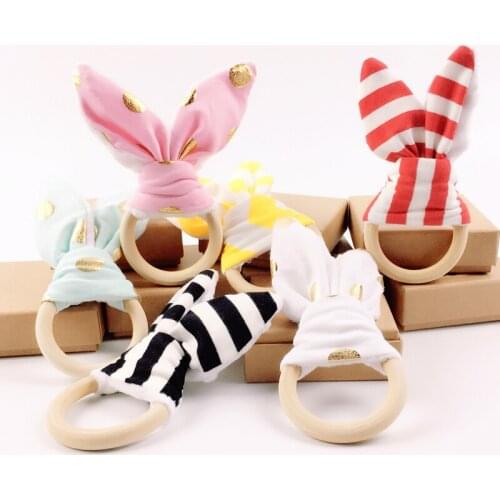 Lets Make 6pc Wood Teething rings Bunny Ear Teething Wooden Ring Set Organic Bunny Ear Organic Wood Teething Infant Toy Teether