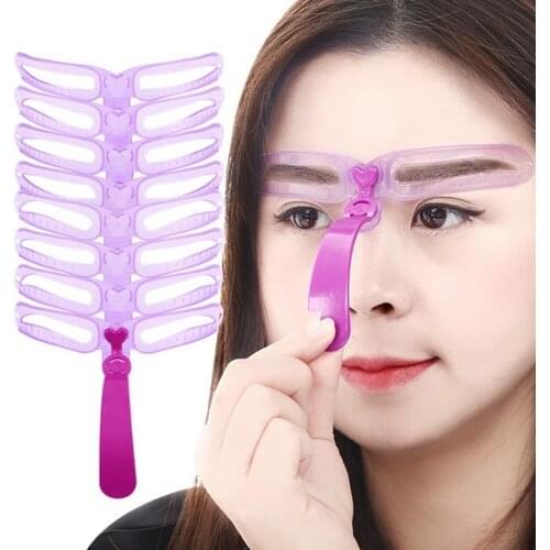 8 Styles Eyebrow Templates Stencils Reusable DIY Grooming Eyebrow Shaper Shaping Tool with Handle Elastic Rope for Women Girls