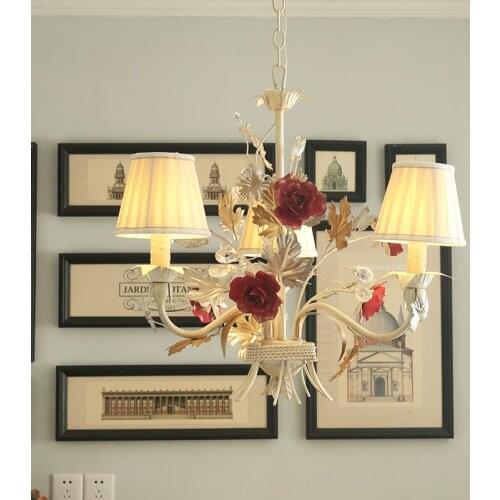 American cloth lampshade Camellia Garden House chandelier bedroom lamp iron art lamp dining room decorative Chandelier