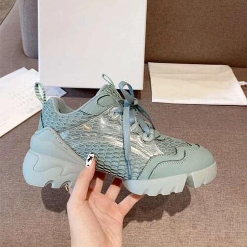 Ademend Mesh Vrouwen Sneakers Lace Up Dikke Bodem Breatheable Echt Lederen Casual Schoenen Luxe Nieuwe Ontwerp Vrouwen Schoenen