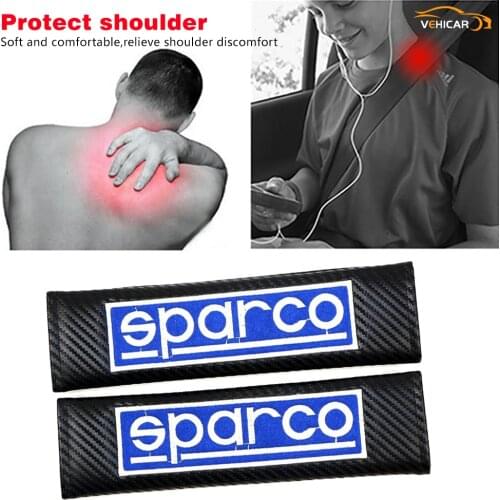 VEHICAR 2PCS Carbon Fiber Car Safety Belt Pads For SPARCO Vehicle Seat belt Cover Driver Shoulder Protector