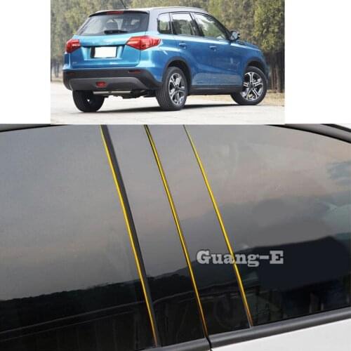 Car PC Material Pillar Post Cover Door Trim Window Piano Black Molding Sticker Plate Parts For Suzuki Vitara 2016 2017 2018-2020