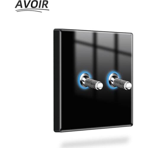 Avoir Black Crystal Glass Panel Toggle Switch With LED Indicator Wall Light Switch Power Socket RJ45 Network TV Plug Dimmer 220V