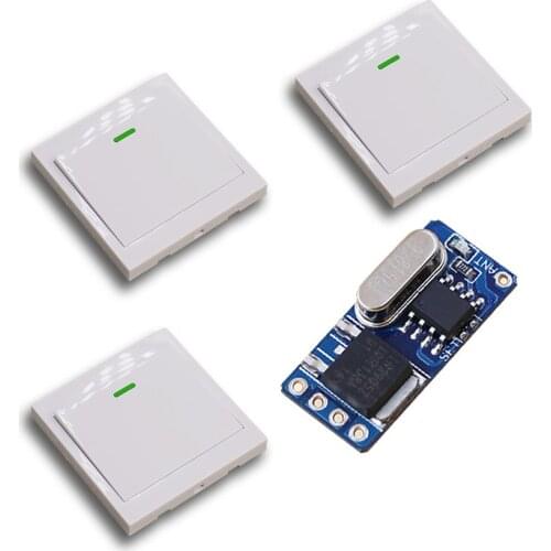 DC3.5V 6V 7V 9V 12V Wireless Remote Control Switch System Receiver & 3*White Wall Panel Sticky Remote for Smart Home 315/433MHZ