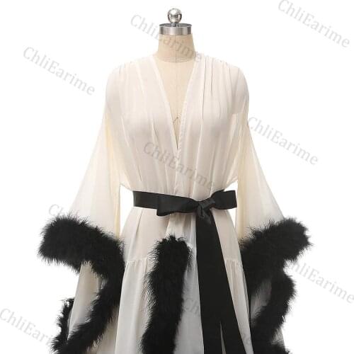 Womens Sexy Feather Bridal Robe Short Chiffon Illusion Wedding Scarf Bathrobe Sleepwear Nightgown
