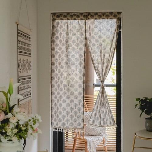 Home Decor Kitchen Door Curtain Printed Cozy Cotton Linen Partition Curtain Bedroom Bathroom Curtains Free Gift Telescopic Rod