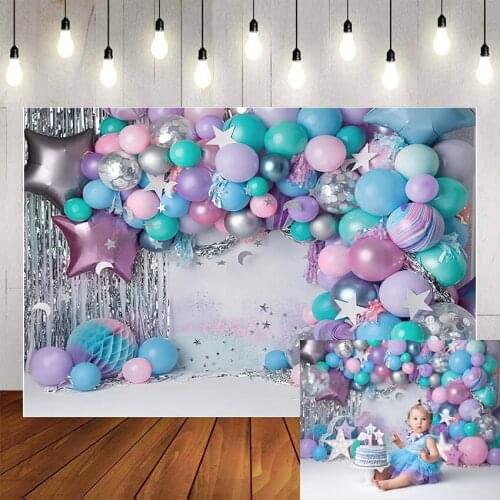Mehofond Photography Background Colorful Balloons Sparkling Stars Birthday Party Baby Shower Portrait Backdrop Photo Studio Prop