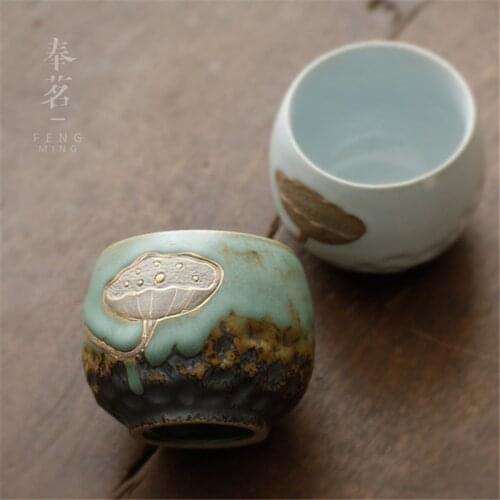 Paint Lotus Flowers Retro Ceramic Teacup Handmade Tea Cup Household Chinese Kung Fu Cup Designer Cool Coffee Mug Gift For Friend